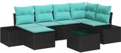 vidaXL Tuinbank Set 6-delig Zwart en Turquoise Polyrattan