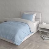 Italian Bed Linen Dekbedovertrek Set met Doubleface Effen Kleur Tas Sheet en Kussensloop, 100% Katoen, Lichtblauw/Lichtgrijs, kleine dubbele