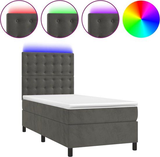 vidaXL Boxspring met matras en LED fluweel donkergrijs 90x190 cm