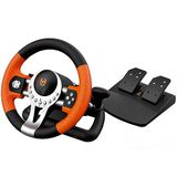 KROM K-Driver Racestuurwiel met pedalen en trillingen, compatibel met pc, PS3, PS4 en Xbox One, met versnellingspook, pallets en 12 knoppen, USB-aansluiting voor racegames