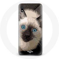 Maniacase Etui voor Samsung Galaxy A10 zwart-witte Siamese kat met blauwe ogen