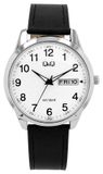 Q&Q C32A-006PY Horloge Mannen Zilverkleurig Metaal Zwart Kunstleer Analoog Quartz 42mm