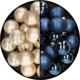 Decoris Kaemingk B.V. 32x Kunststof Kerstballen Mix Champagne/Donkerblauw 4 cm
