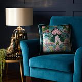 Laurence Llewelyn-Bowen - Teal Velvet Kussen - 43 x 43cm - Piped Edge - Tropical Jungle Leopard Kussen
