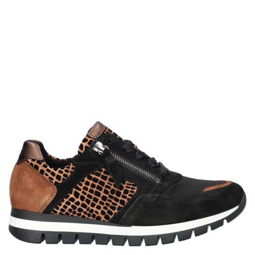 Gabor Comfort Optifit comfort leren sneakers zwart/cognac