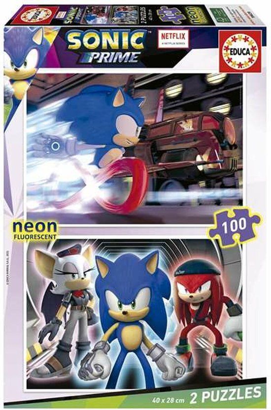 EDUCA - Neon Sonic Puzzel - 100 Stukjes - Unisex - Vanaf 6 Jaar