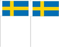 Merkloos / Sans marque Suthor Papierverarbeitung Gmbh & Co Kg Zwaaivlaggetje Zweden - 100x - 12 x 24 cm - stokje 40 cm - Zweedse versiering - handvlag - vlaggetje