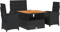 vidaXL 4-delige tuinset met kussens, polyrotan, zwart