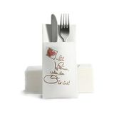 Alvotex CHIC Airlaid 50 bestekservetten bestekzakken, stofachtig, hoogwaardig wegwerpservet, 39 x 40 cm, hartelijk welkom wit patroon 50 stuks (1 stuks)