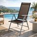 Fauteuil de jardin, pliable, avec dossier haut, cadre en aluminium, revêtement textile, marron chocolat