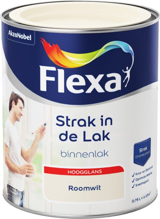FLEXA Strak in de Lak - Watergedragen - Hoogglans - roomwit - 0.75 liter