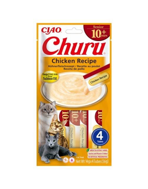 INABA Churu Puree Kattensnacks Creamy Snacks, hoogwaardige eiwitten met kip, 56 g (1 stuk), kattensnacks in premium kwaliteit