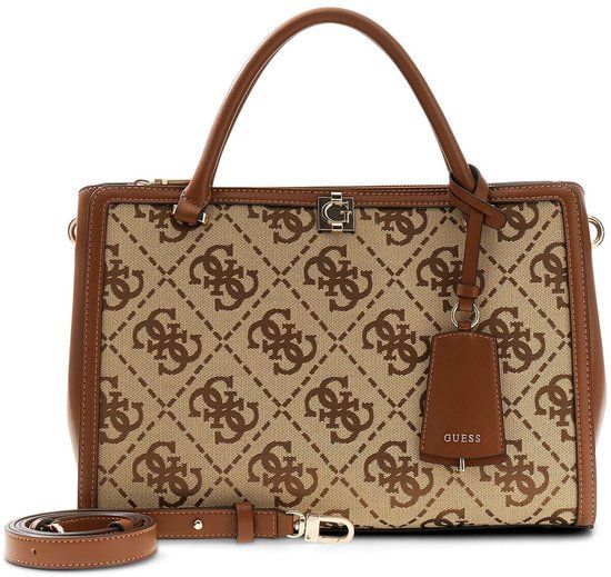GUESS Audrey Logo Girlfriend Satchel Handtas Latte Logo Bruin