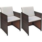 vidaXL Tuinstoelen - 2 stuks - met kussens - poly rattan - bruin