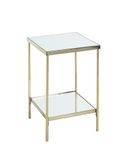 HAKU Bijzettafel messing geplateerd metaal poten met verstelmogelijkheid spiegel 5 mm sofatafel hoekige salontafel - Maat: B 28 cm x H 46 cm x D 28 cm, Stijl: Art Deco
