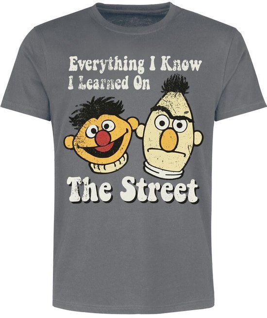 Sesame Street Heren T-shirt - Ernie und Bert - Everything I Know I Learned On The Street - meerkleurig - 3XL