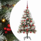 vidaXL Sapin de Noël artificiel vert et blanc 120 cm PVC et métal et plastique