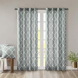 Madison Park Saratoga Gordijn voor enkel raam, filtert licht, fretwerk print, 1 paneel, doorvoertule aan bovenkant, draperie/volant voor woonkamer, slaapkamer, slaapzaal, 127 x 213 cm, zeeschuim/wit