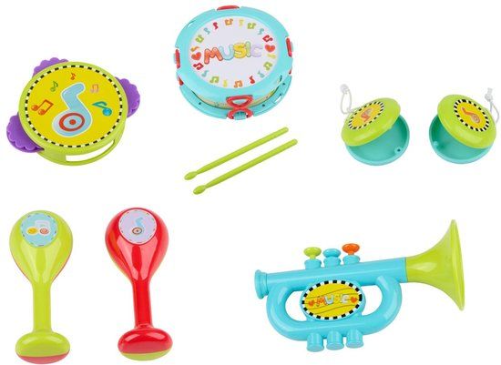 Edco Let's Play Muziekinstrumenten Set – 9 Delig – Muzikaal Speelgoed Kinderen – Trommel en Maracas – Vanaf 3 Jaar