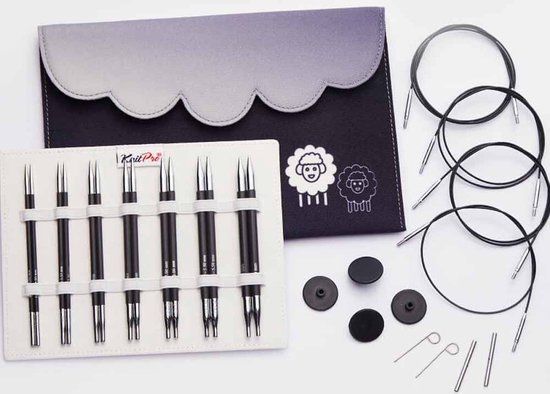 KnitPro Karbonz verwisselbare rondbreinaaldenpunten, luxe set, 3.00-6.00mm