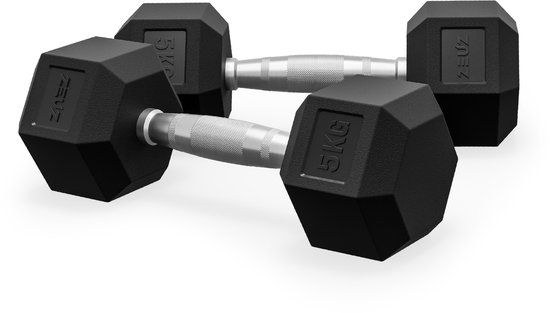 ZEUZ Hexa Dumbbells Set - 2 x 5 KG - Black/Silver