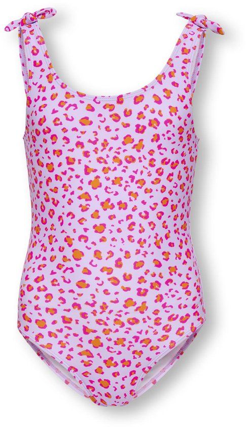 ONLY KIDS ONLY KOGBEACH KNOT SWIMSUIT ACC Meisjes Badpak Panterprint Lila/Oranje Maat 122/128