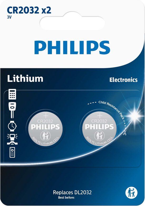 Philips Lithium Batterij CR2032 - 2 stuks