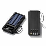 Tech Essentials Pocket Mini Solar Powerbank 10000 mAh - Met Ingebouwde Kabels - USB-C - Op Zonneenergie - Zonnepaneel - Oplader - Nood - Zwart