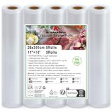 KitchenBoss vacuümrollen: 5 pakken vacuümzakken van 28 x 300 cm, geschikt voor sous-vide koken, vacuümsealer en magnetron