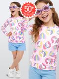 Denokids Roze meisjes top met zonbescherming - Zwemshirt met eenhoornprint 86