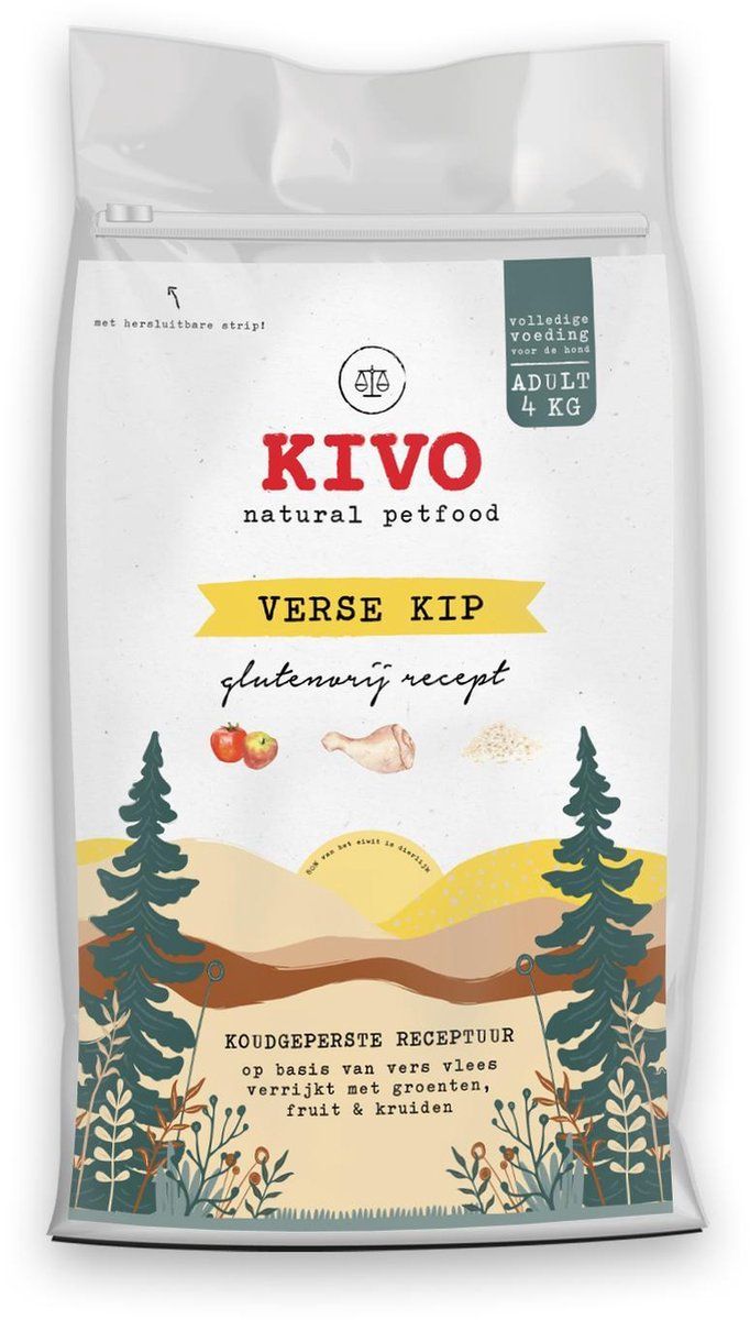 Kivo Petfood glutenvrije hondenbrokken - Verse kip - 4 kg