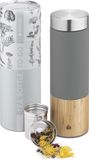 Unyqoos Bouteille de thé en acier inoxydable et bambou, 500 ml, gris