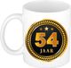 Bellatio Decorations 54 jaar thema koffiemok Medaille - jubileum - verjaardag - zwart met goud - Cadeau beker - 300 ml - keramiek