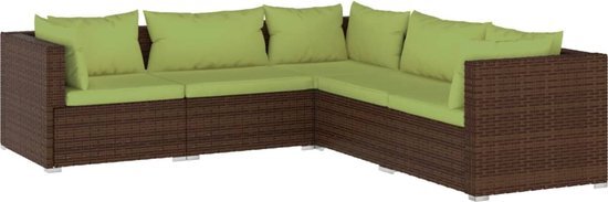 vidaXL 5-delige Loungeset met kussens poly rattan bruin