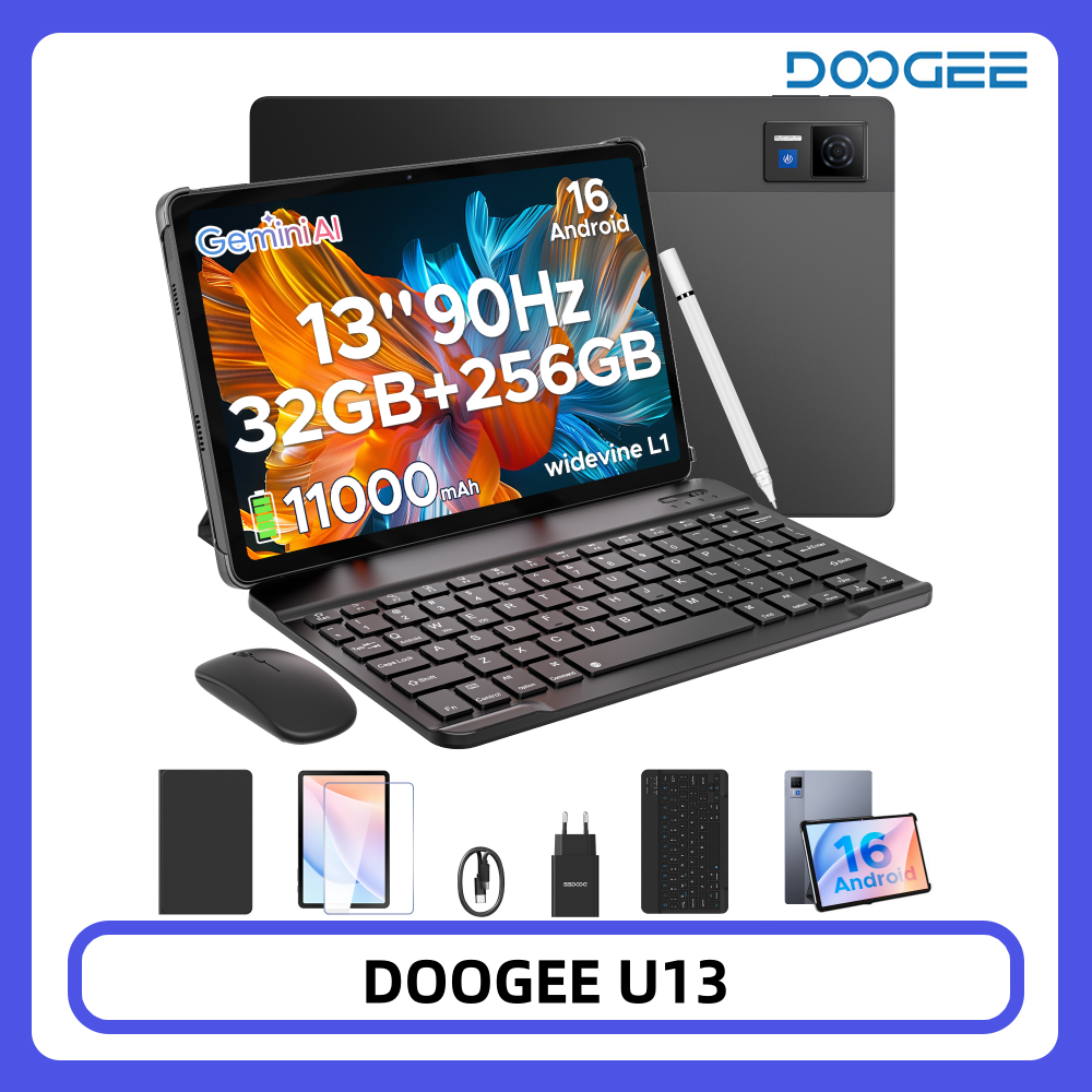 DOOGEE U13 Tablet PC Gemini AI 13'' FHD+ Scherm 32GB RAM 256GB ROM 11000mAh Grote Batterij 7,5mm Ultradun Android 16 Smart Pad