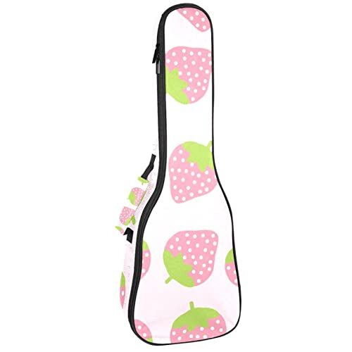 Mersov Concert Ukelele Rugzak, Heavy Duty Ukelele Case Bag met Opslag, Sopraan Concert Tenor Ukelele 10MM Gewatteerde BagBlack SchapenLicht Roze Aardbei Cartoon Fruit