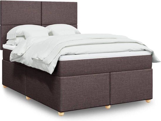 vidaXL Boxspring met matras stof donkerbruin 140x200 cm