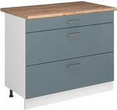 Vicco Keukenonderkast R-Line, Blauw-grijs/Wit, 100 cm goudkleurig eiken werkblad