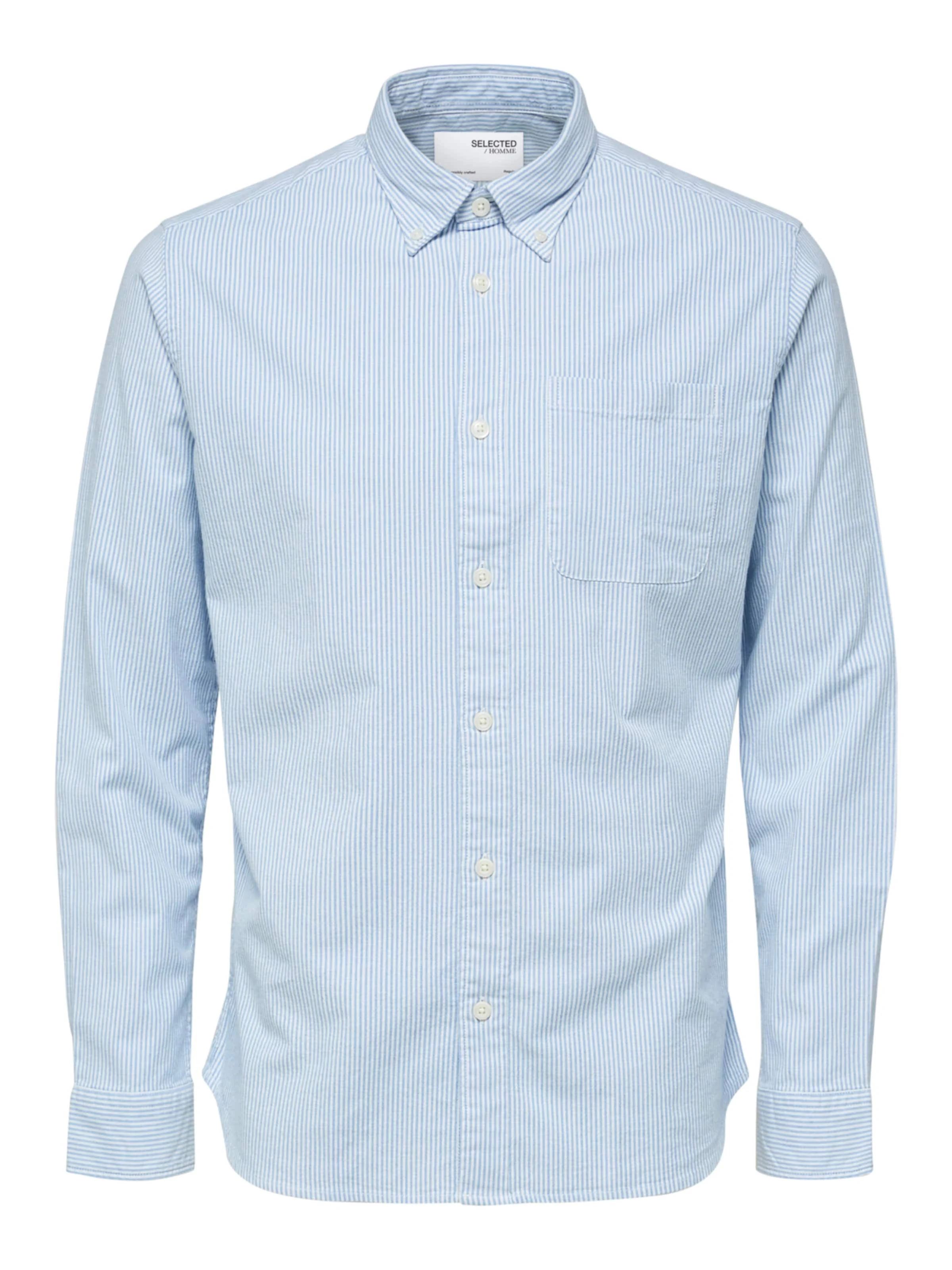 SELECTED HOMME SLHREGRICK-OX gestreept overhemd heren lichtblauw/wit