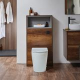 Hudson Reed WC-Ombouw 60cm met Open Plank Donker Eiken - Brunswick Toilet sur pied - Réservoir encastré avec bouton de chasse noir | Hoxton