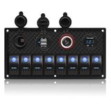 CT-CARID 8 Bende Rocker Schakelpaneel, 4 in 1 Multi-Functies Schakelaar Schakelpaneel voor Auto Boot Marine RV Vrachtwagen Camper Voertuigen Blauw