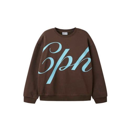 NAME IT KIDS sweater met tekst - donkerbruin