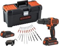 BLACK+DECKER Accuboormachine met slagfunctie, 18V, BDCHD18C2TA-QW, 2 accu's, 30 accessoires