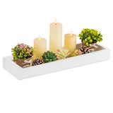 Hanobe Rechthoekig lang smal dienblad: witte decoratieve rechthoekige kaarsenhouder middelpunt dienblad decor dienblad zonder handvat voor eettafel koffiebar woonkamer woondecoratie