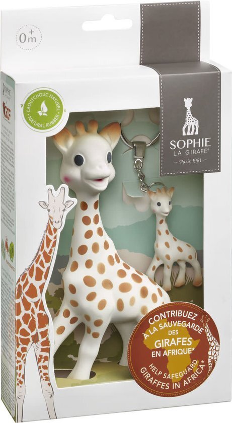 Sophie de Giraf set inclusief sleutelhanger Save the Giraffes wit, beige