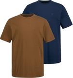 JP 1880 Heren T-shirts basic set van 2 ronde hals Mokkabruin Maat 4XL