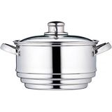 KitchenCraft Universele stoompan met deksel, universele stomer met glazen deksel, past op bijna elke pan en kookpan, zilver roestvrij staal, diameter 16, 18 en 20 cm