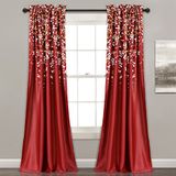 Lush Decor Huilende bloemen verduisterende raamgordijnen paneelset voor woonkamer, eetkamer, slaapkamer (paar), 132 cm B x 213 cm L, rood