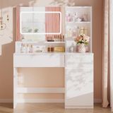 Wan GmbH Table de maquillage avec lumière - Table de coiffeuse bureau - Routine beauté - Miroir réglable - 90 x 40 cm - Blanc