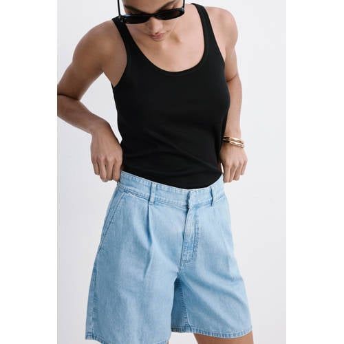Mango Lichtblauwe High Waist Jorts met Linnen